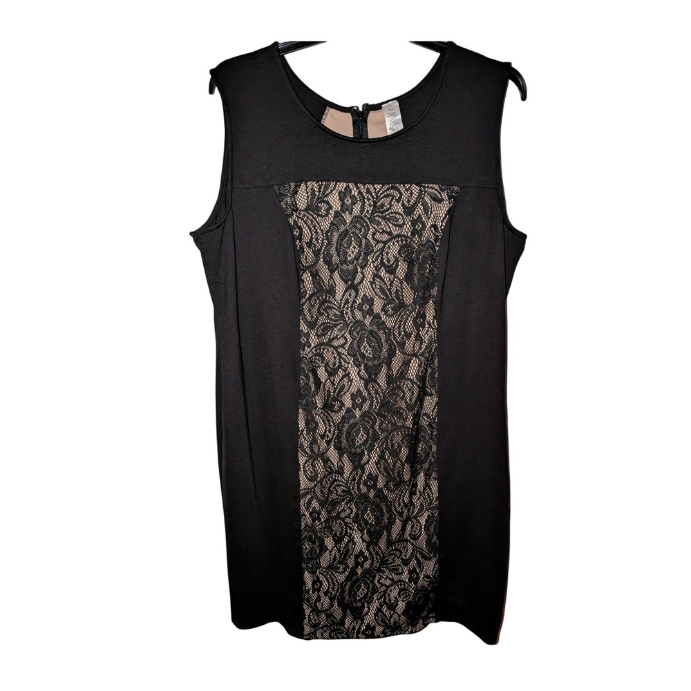 Women's Avon Black Lace Dress Sleeveless Tan Undertone Size 3X (W2)